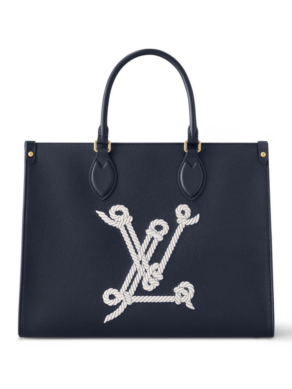 NEW Louis Vuitton OnTheGo MM Navy Blue Leather Tote with Rope Monogram - Picture 1 of 7